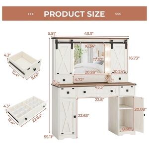 White Wooden Vanity with Mirror and Storage